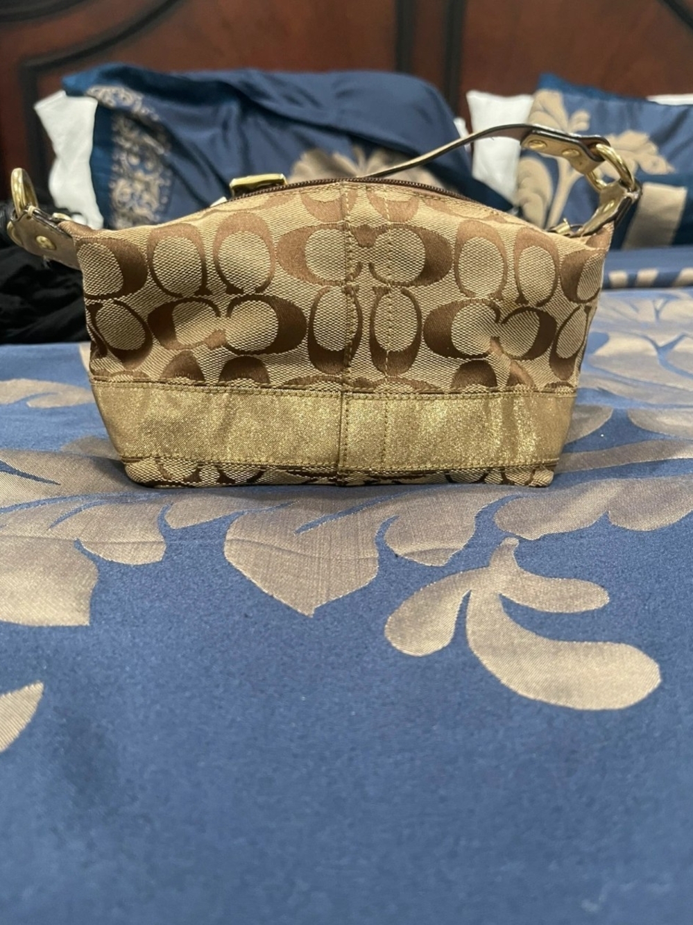 Coach Mini Signature Canvas Shoulder Bag in Brown and Tan